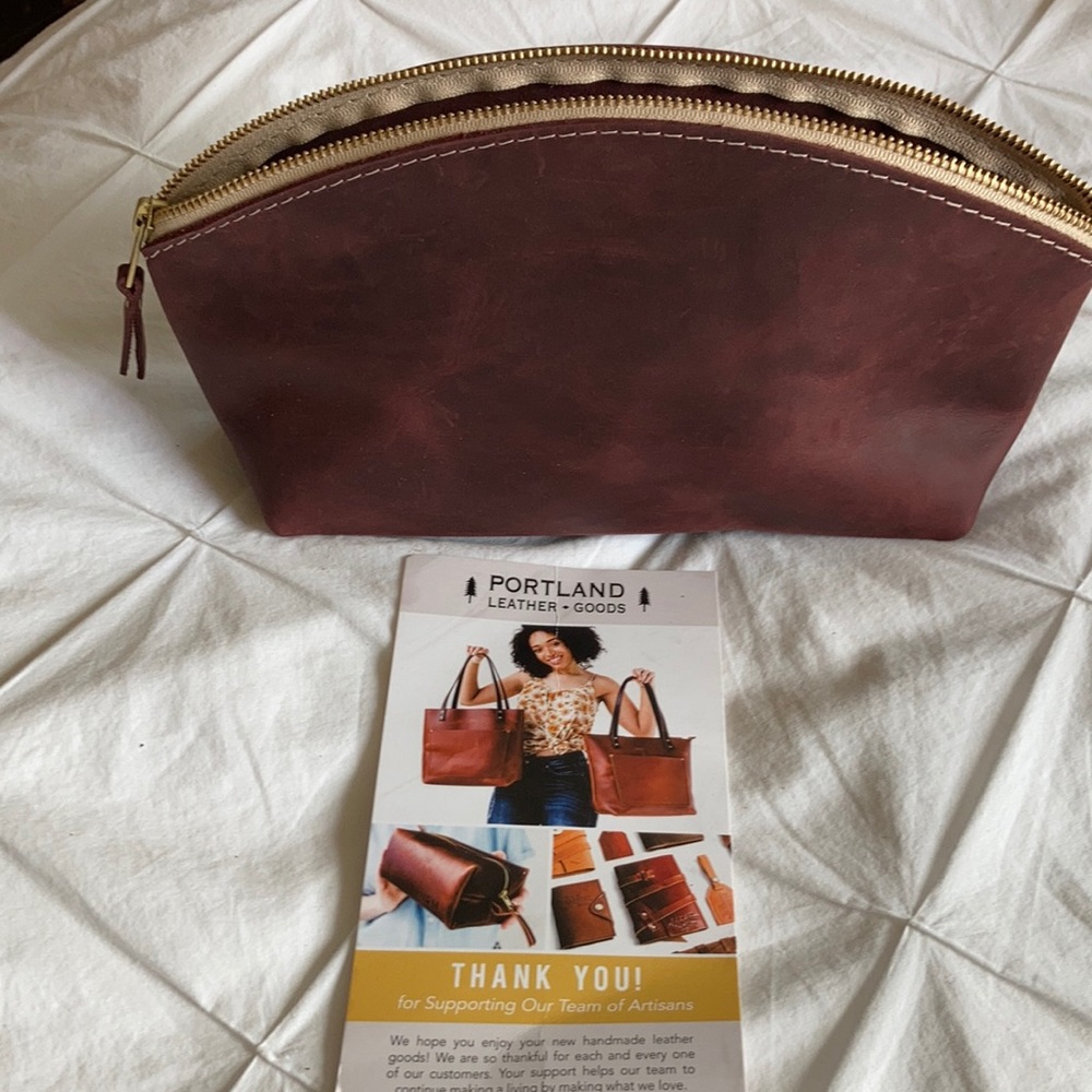 Portland Leather Goods Burgundy Leather Cosmetic Pouch